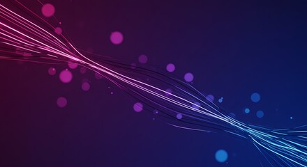 Abstract background with swirling neon light trails and bokeh effects in vibrant pink and blue hues