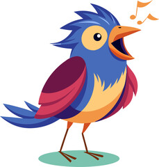 Bird singing joyfully  white background 