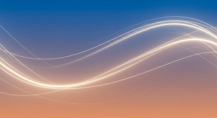 Abstract glowing light waves flowing across a gradient background of blue and orange hues