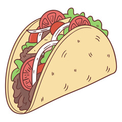 A tasty taco with beef, cheese, tomatoes, onions, and lettuce a vibrant illustration of a classic mexican dish, perfect for food lovers