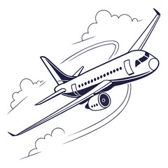 Illustration of a commercial airplane flying through the clouds, perfect for aviation, travel, or transportationthemed designs and creative projects