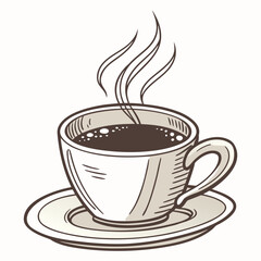 A steaming cup of coffee sits on a saucer, its dark liquid promising warmth and energy, a simple yet evocative illustration, perfect for coffee lovers