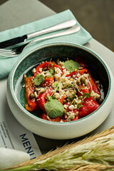 Roasted red peppers with feta cheese and herbs