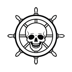 skull steering wheel ship rudder vector illustration 