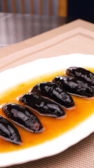 Dried Sea Cucumber Abalone Scallop Dalian Seafood Delicacies Traditional Chinese Cuisine Gourmet Dishes Showcase Restaurant Menu