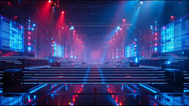 Virtual bright data stream glowing in blue and red tech hues, futuristic cyber light trails, digital motion energy, modern technology concept, ultra-detailed 4K rendering