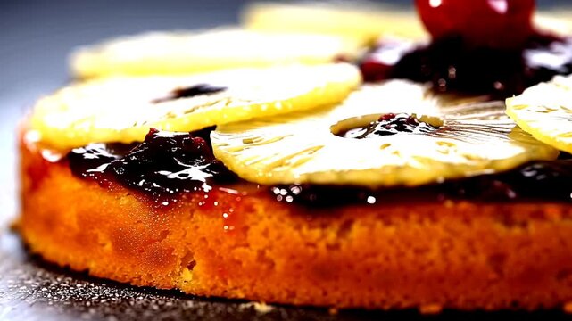 cake with chocolate and pineapple slices dessert