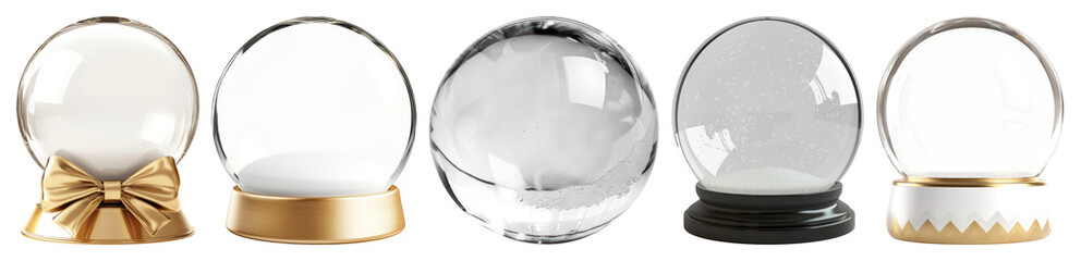 Five elegant decorative snow globes