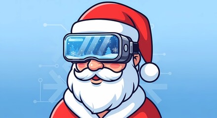 Santa claus vr headset christmas vector illustration holiday season festive december celebration tech gift idea