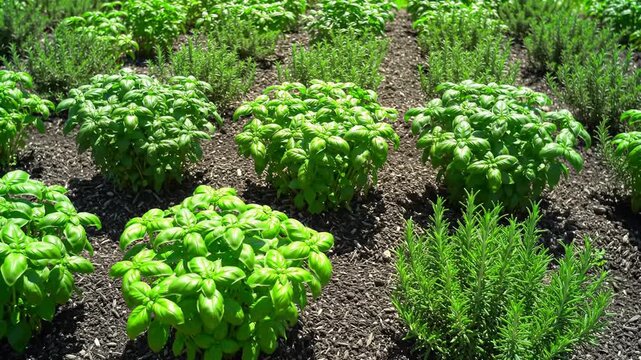 Herb Garden Rows Basil and Rosemary Delight