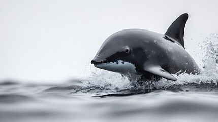 Fototapeta premium A magnificent dolphin is jumping high above the blue ocean with a celebratory splash