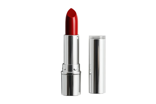 Elegant red lipstick in silver case on a solid transparent background for beauty concept - Powered by Adobe