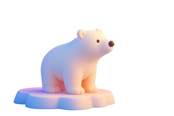 Obraz premium Adorable polar bear figure on ice base, stylized cartoon style, isolated on white background, concept of animals and clean design. Ai generative