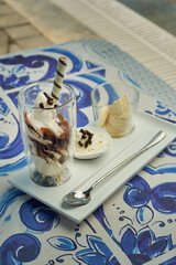 dessert platter with ice cream and banana