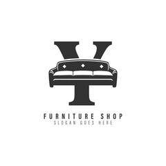 Letter Y Sofa Logo Design. Alphabet Y Furniture icon
