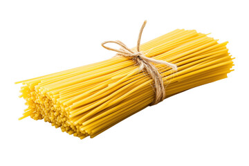 Fresh italian spaghetti pasta bundle tied with natural twine on transparent background