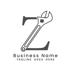 Letter Z Wrench logo. Alphabet Z Plumber and Maintenance Icon