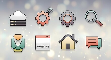 Web development icons seo search engine optimization settings cloud home page chat vector design 100 characters