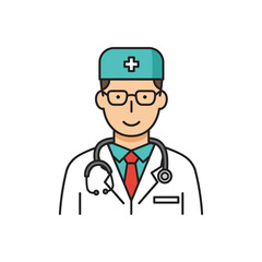 Fototapeta premium doctor icon wearing glasses with stethoscope and uniform isolated on white background for healthcare industry purposes