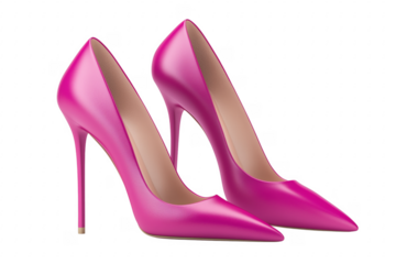 Pair of elegant fuchsia pink stiletto high heels isolated on a transparent background