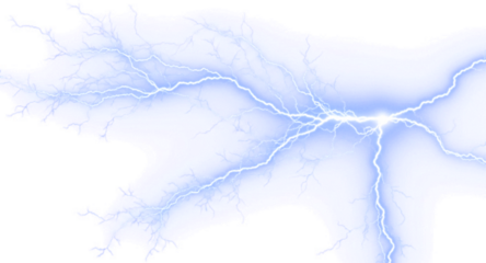 Electric Blue Lightning Bolt. Transparent Background