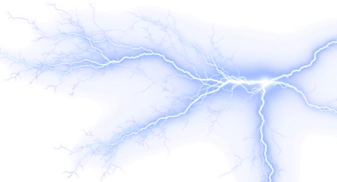 Electric Blue Lightning Bolt. Transparent Background