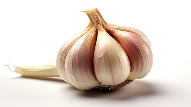 A single garlic bulb with a white background