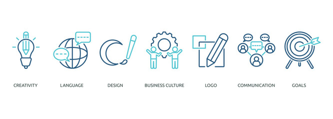 corporate identity outline color banner icon of creativity, language, design, business culture, logo, communication, goals