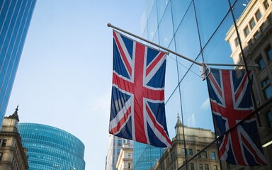 United Kingdom flag hanging proudly on the side of a modern glass building