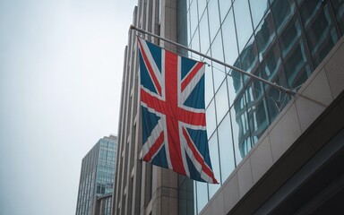 United Kingdom flag hanging proudly on the side of a modern glass building