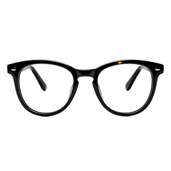 Black eyeglasses, front view, dark background