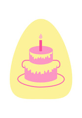 Pink birthday cake with candle illustration
