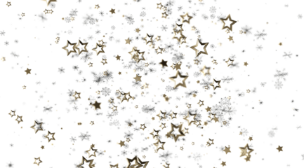 Elegant gold stars and snowflakes falling on white. Perfect for holidays, celebrations, and winter themes.