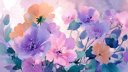artist. Vibrant watercolor flowers in an artistic composition with soft diffused lighting. gardening catalogs, home-decor guides, designed for home decor and floral branding.