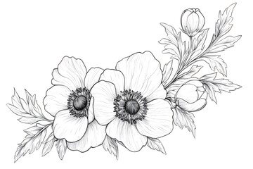 Obraz premium Elegant hand drawn floral corner design with detailed petals and leaves for decorative use transparent background