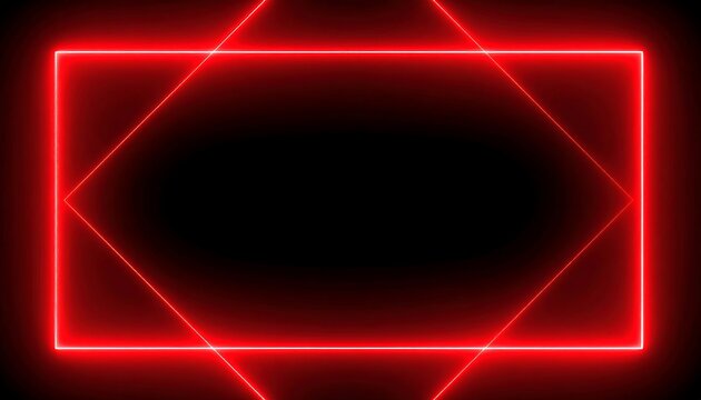 Red neon rectangle frame on black - Powered by Adobe