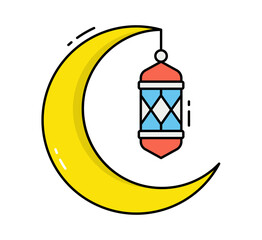 Vibrant crescent moon with traditional lantern symbolises festive celebration and spiritual awakening
