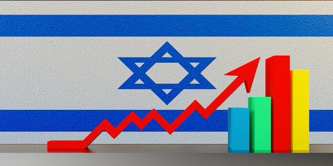 Israel flag and israel economy concept. 3d financial graph and arrrow concept