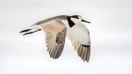Fototapeta premium A magnificent Canadian Goose with white and red feathers flies over blue water, a true example of wildlife in nature
