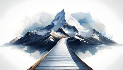 3D rendering watercolor illustration painting background, floating road leading towards