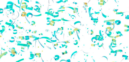 Festive background image featuring teal and gold confetti falling on white. Perfect for celebrations, parties, and events.