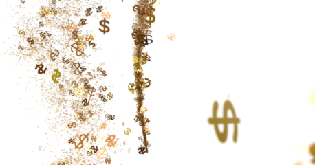 Abstract image of gold dollar signs floating, perfect for finance or wealth concepts.