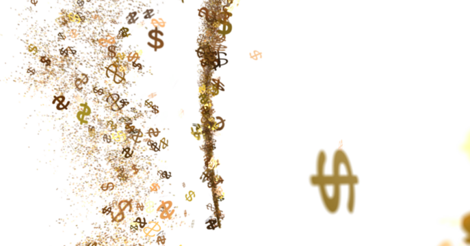 Abstract image of gold dollar signs floating, perfect for finance or wealth concepts.