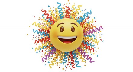 Smiling emoji with confetti