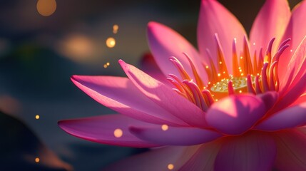 Pink Lotus Flower, Magical Bloom, Glowing Petals