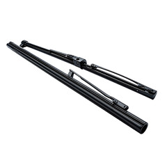 Two black windshield wipers angled, showing adjustable arms and blade