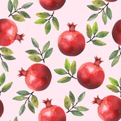 Seamless pomegranate pattern on light pink background