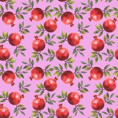 Seamless pomegranate pattern on pastel pink background