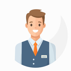 Smiling Hotel Worker with an Orange Tie, Offering Friendly Service and Professionalism