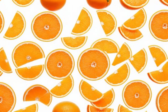 Saftige Orangen, in Scheiben geschnitten, auf wei&szlig;em Hintergrund